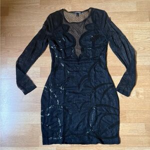 Express Black Sequin Long Sleeve Dress
